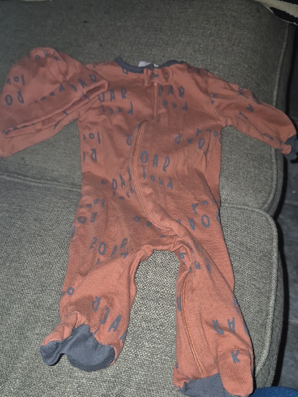 Gerber Rust Orange Footed One-Piece Pajamas with Navy Print and Hat
